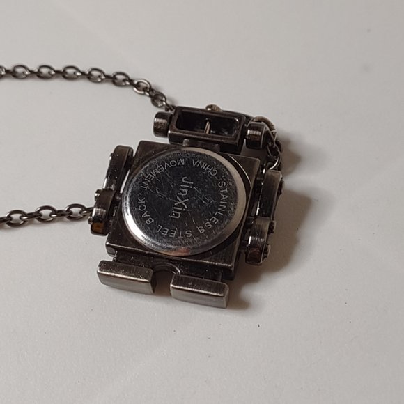 Very Cool Dark Silver Tone Robot Watch Pendant Necklace 21 Inches Long - Picture 6 of 11